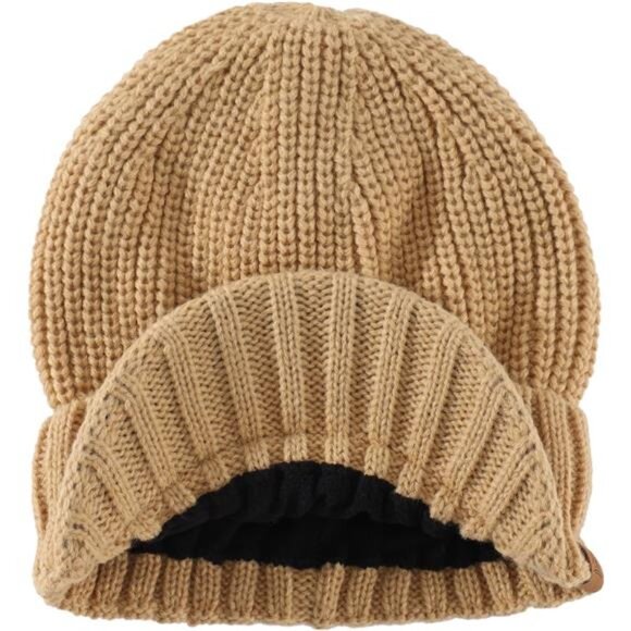 Men's Winter Hat Thick Knit Beanie Cap Beige - Picture 2 of 7